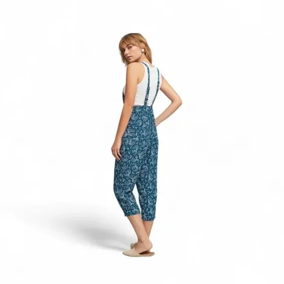 Maeve Anthropologie Blue Tidal Pools Cropped Jumpsuit Overalls, Size Medium - Picture 2 of 15